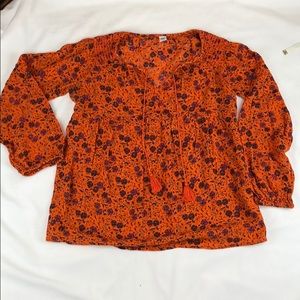 Floral Peasant Style Blouse, Size M